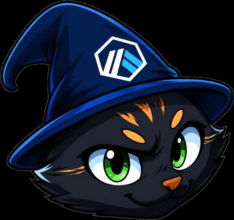 Nola cat character with a wizard hat bearing the Arbitrum symbol