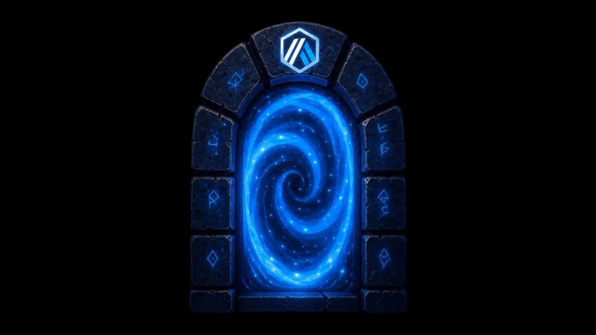 First animation frame: a glowing blue portal surrounded by darkness