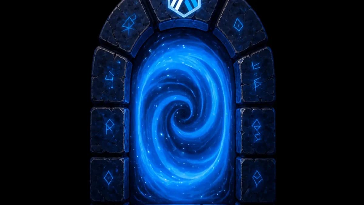 Middle animation frame: moving towards the portal