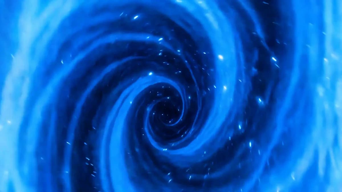 Later animation frame: the blue vortex fills the view