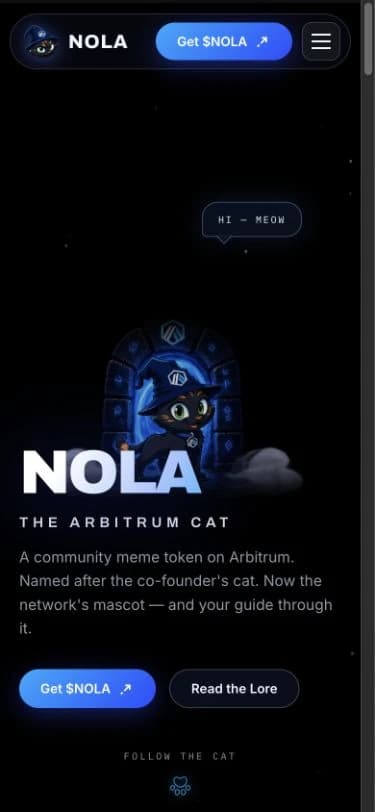 Nola mobile opening: compact header, character, introduction and two calls to action