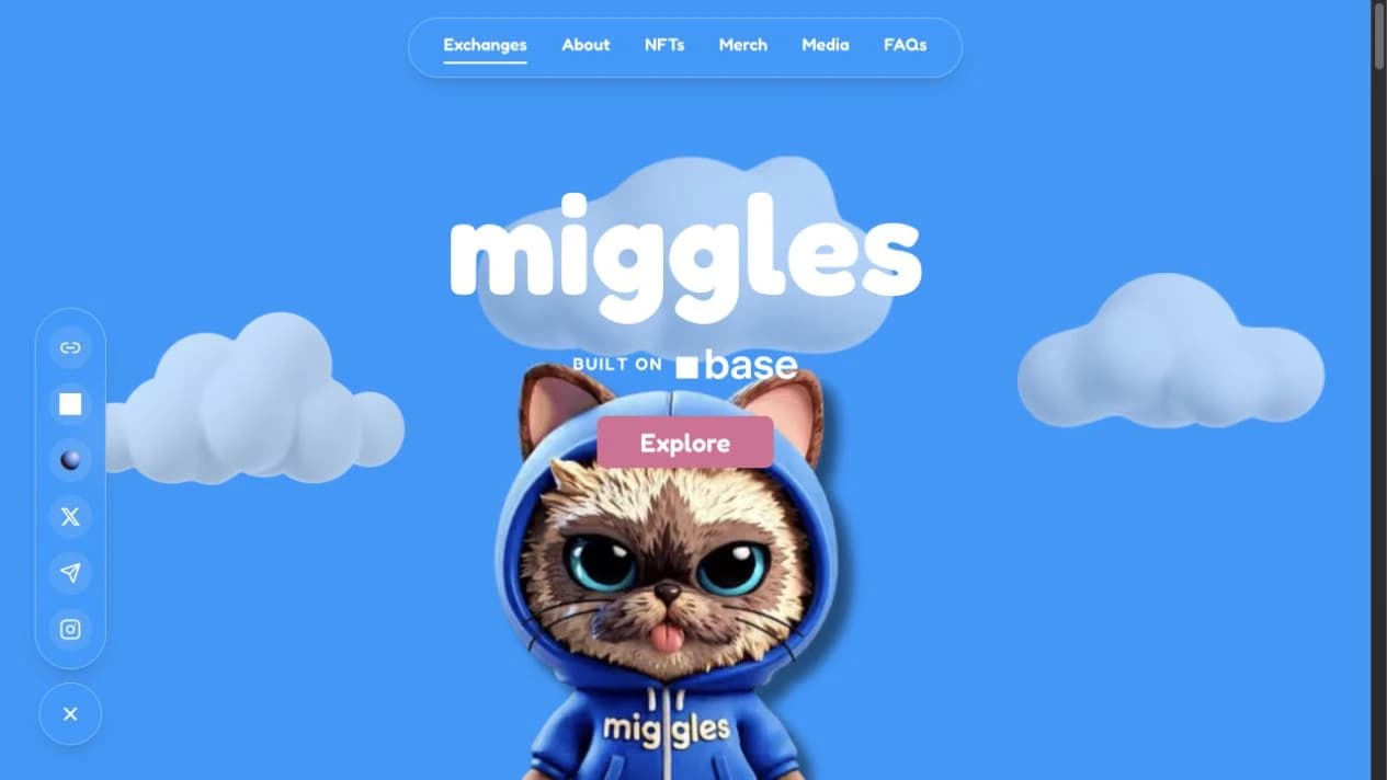Miggles reference website: cat mascot, blue palette and section navigation
