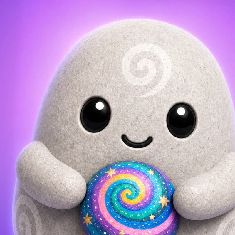 Stobi app icon showing the stone mascot holding a colorful painted stone