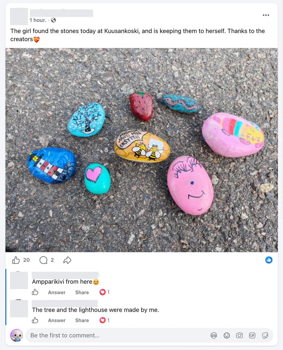 Painted-stone find post with discussion identifying the creators