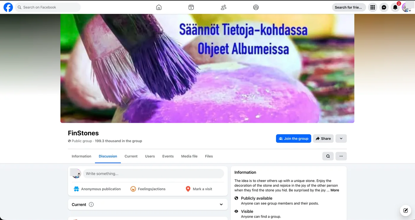 FinStones Facebook group overview used during community observation